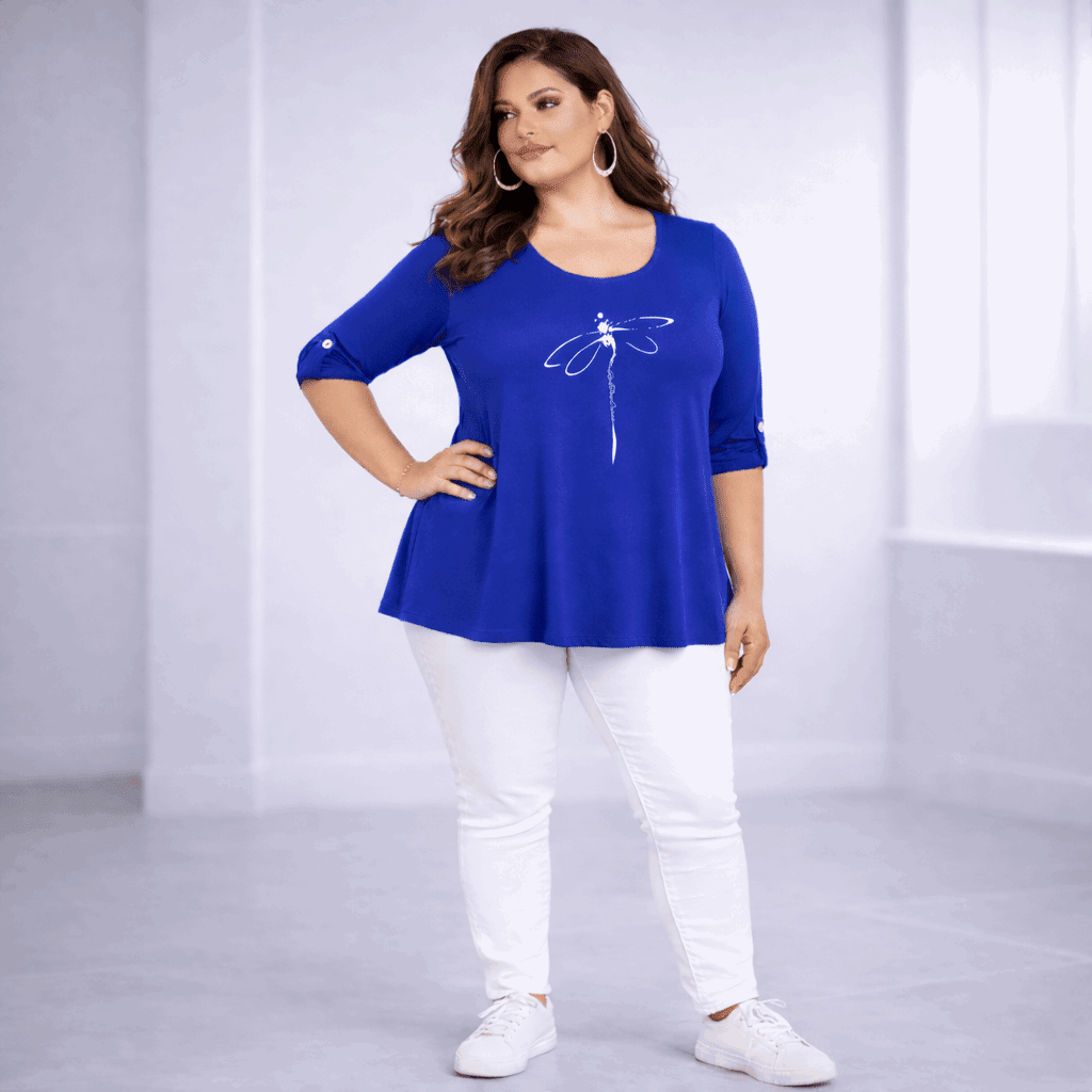 Dragonfly Button Sleeve Swing Top - FullFab