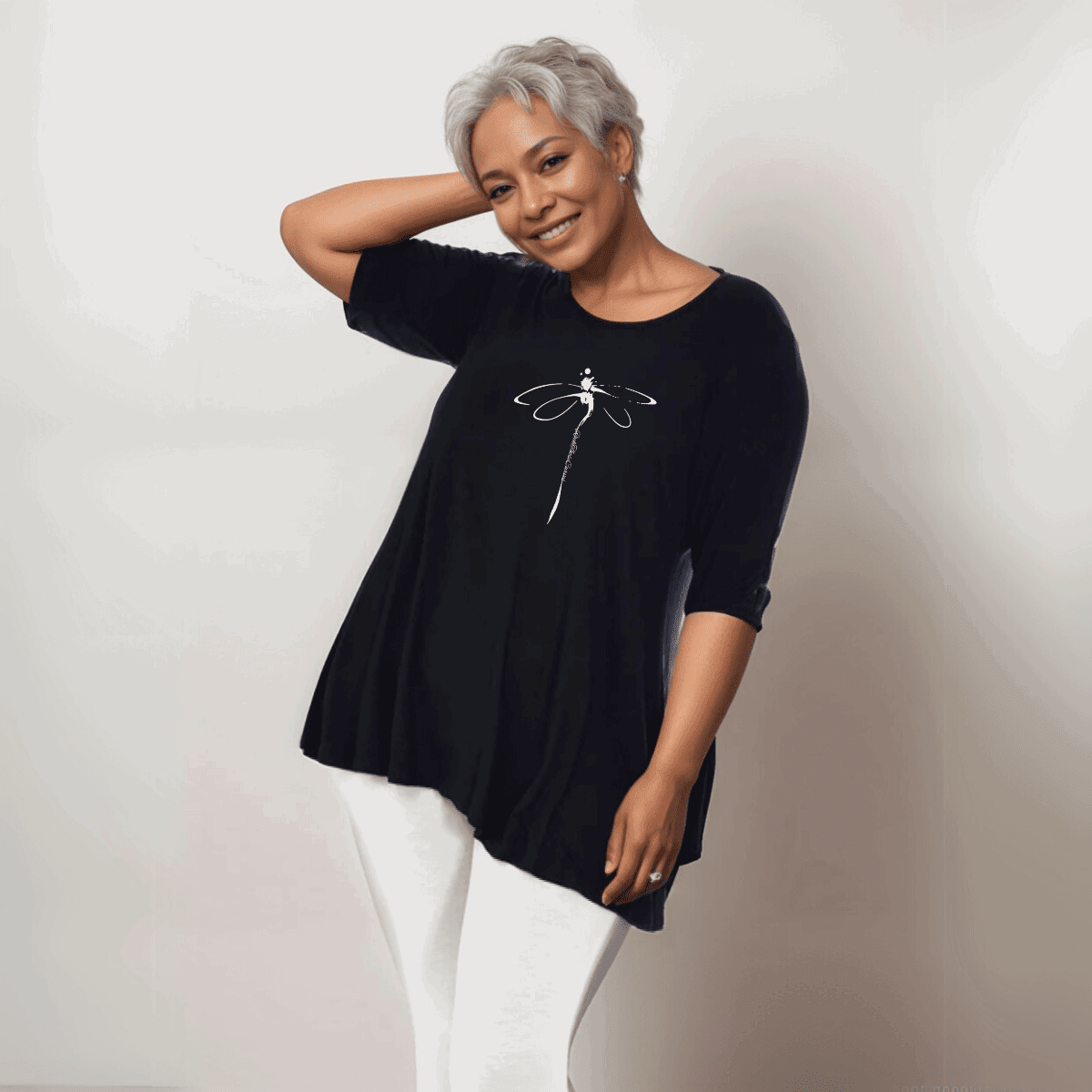 Dragonfly Button Sleeve Swing Top - FullFab