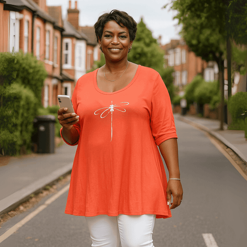 Dragonfly Button Sleeve Swing Top - FullFab