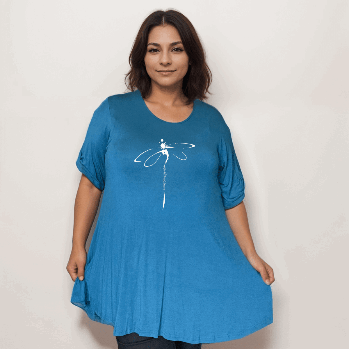 Dragonfly Button Sleeve Swing Top - FullFab