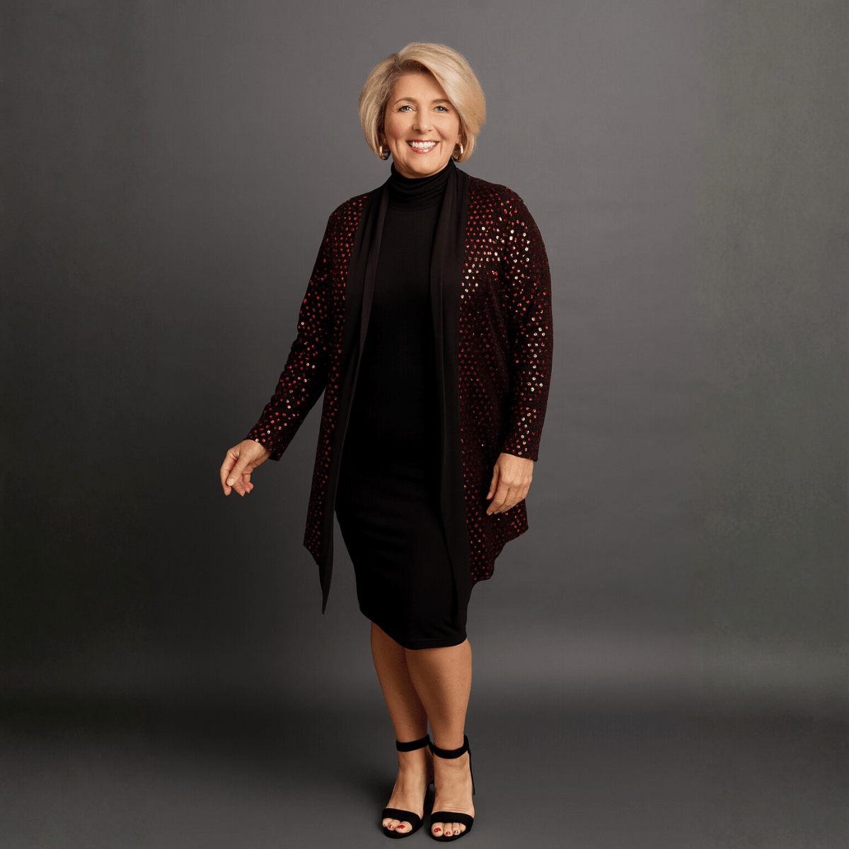 Sequin Foil Covered Longer Length Waterfall Jacket - FullFab