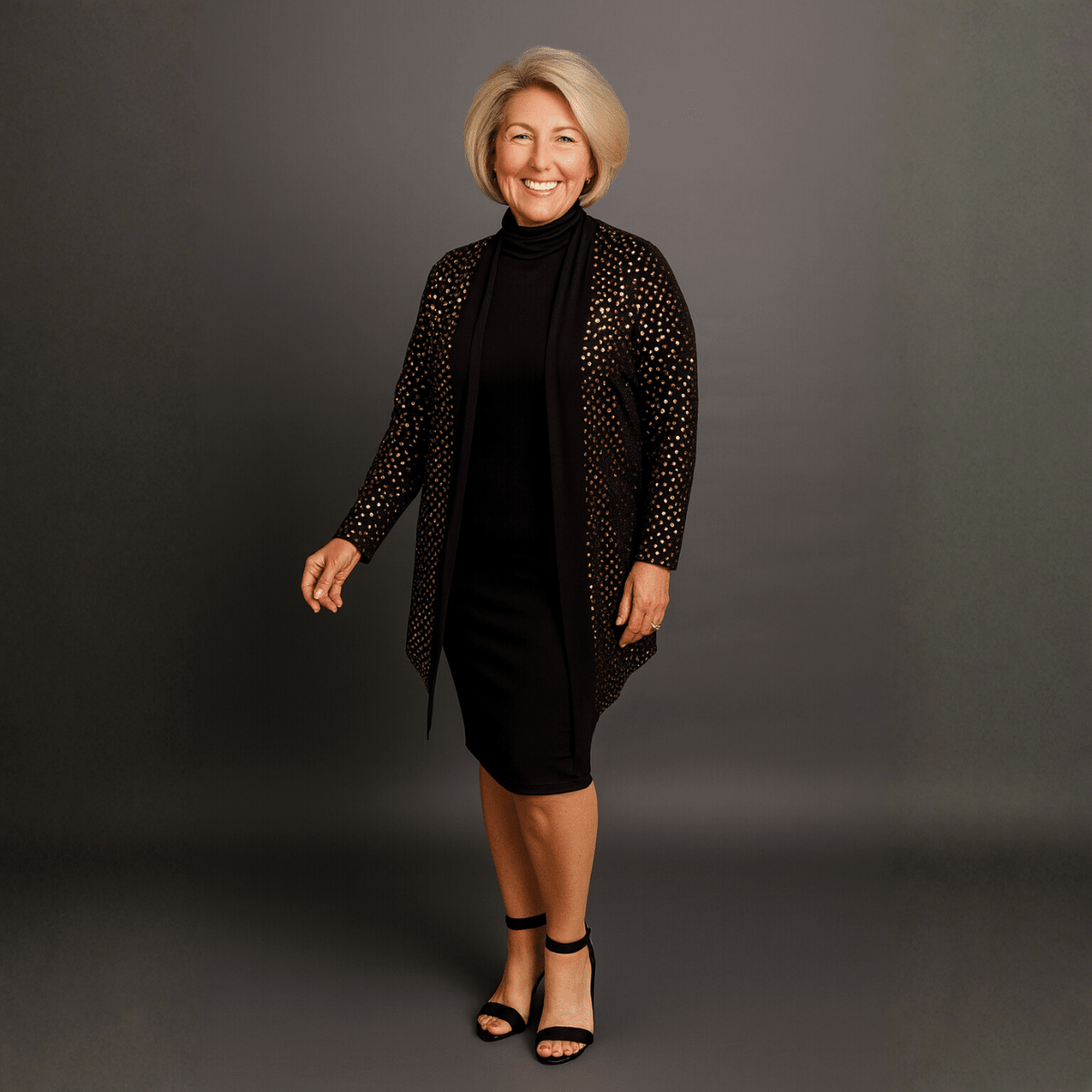 Sequin Foil Covered Longer Length Waterfall Jacket - FullFab
