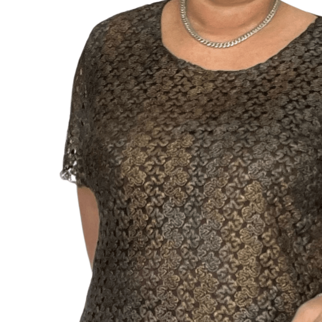 Sparkly Metallic Thread Short Sleeve Lace Blouse - FullFab