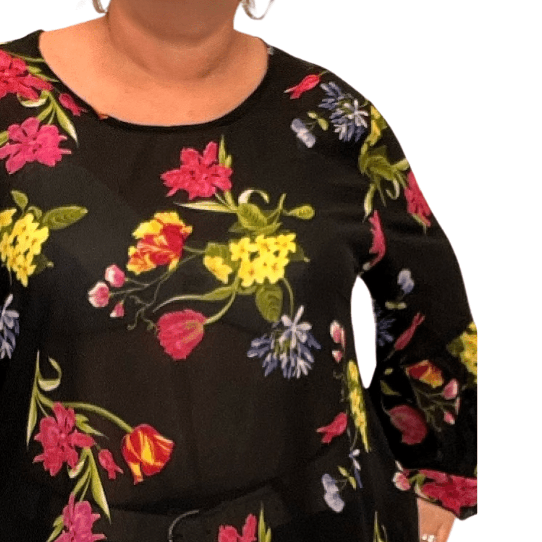 FLORAL CHIFFON BLOUSE WITH BELL SLEEVES - FullFab