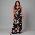 Black Tropical Sleeveless Maxi Dress - FullFab