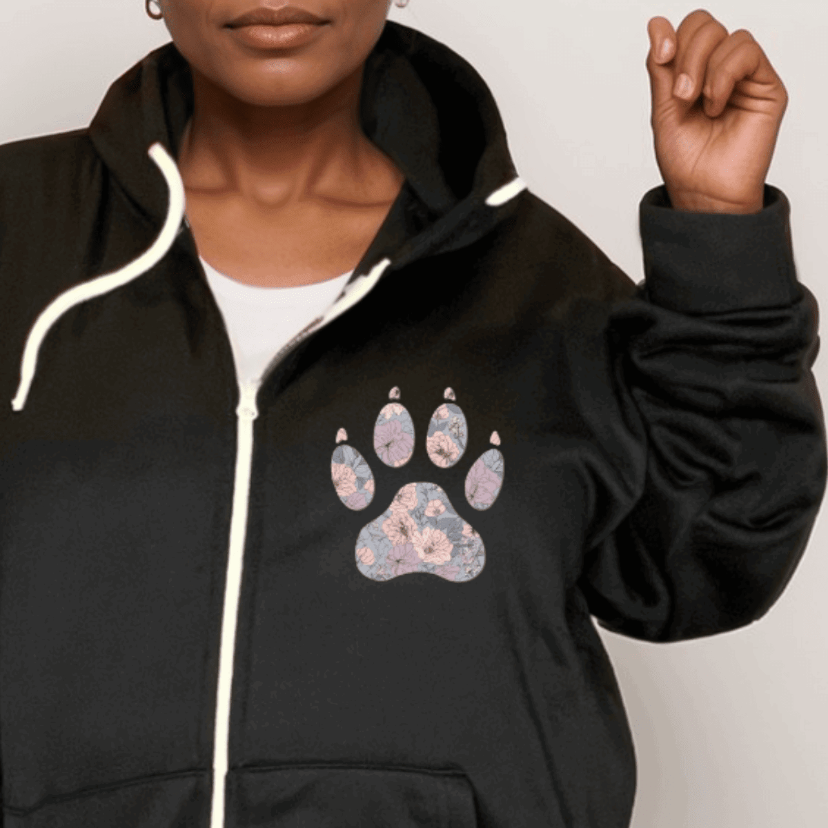 FLORAL PAW PRINT ZIP UP HOODIE - FullFab
