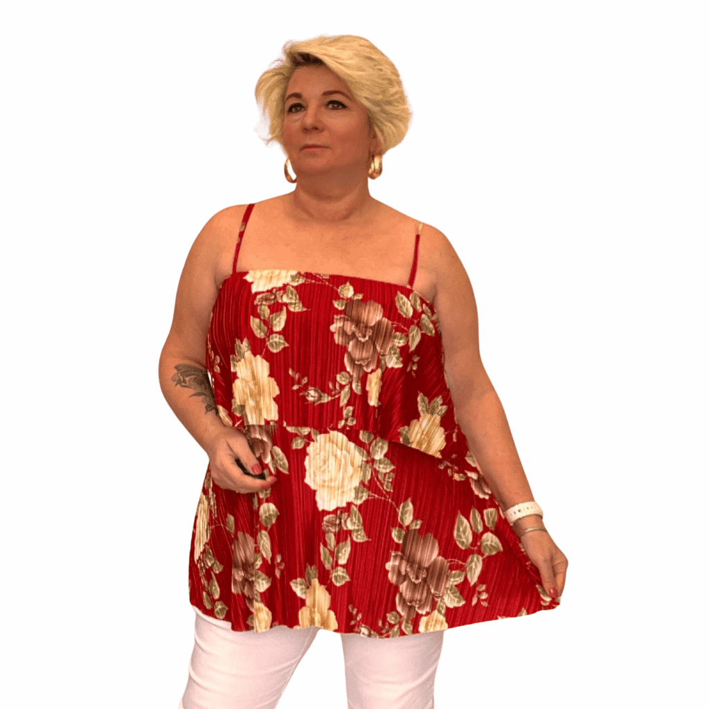 FLORAL PLEATED STRAPPY LAYERED CAMI TOP - FullFab