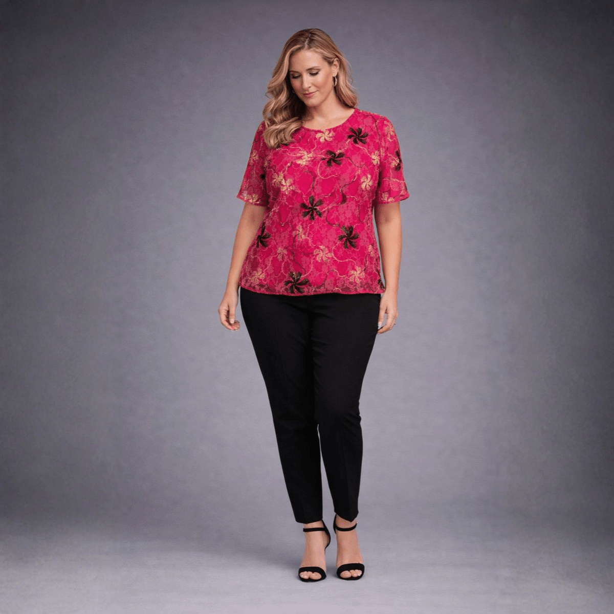 Embroidered Lace Short Sleeve Blouse - FullFab