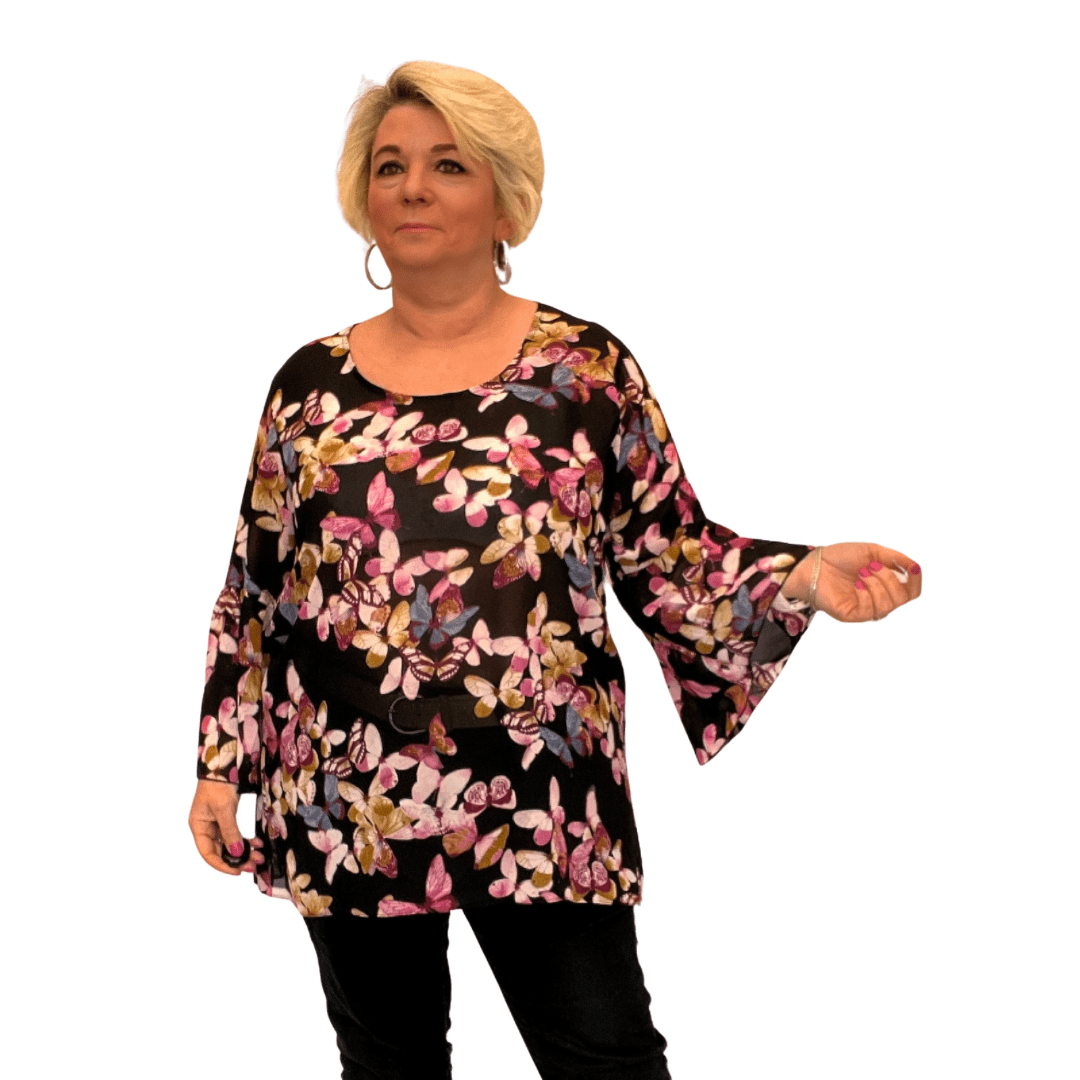 FLORAL CHIFFON BLOUSE WITH BELL SLEEVES - FullFab