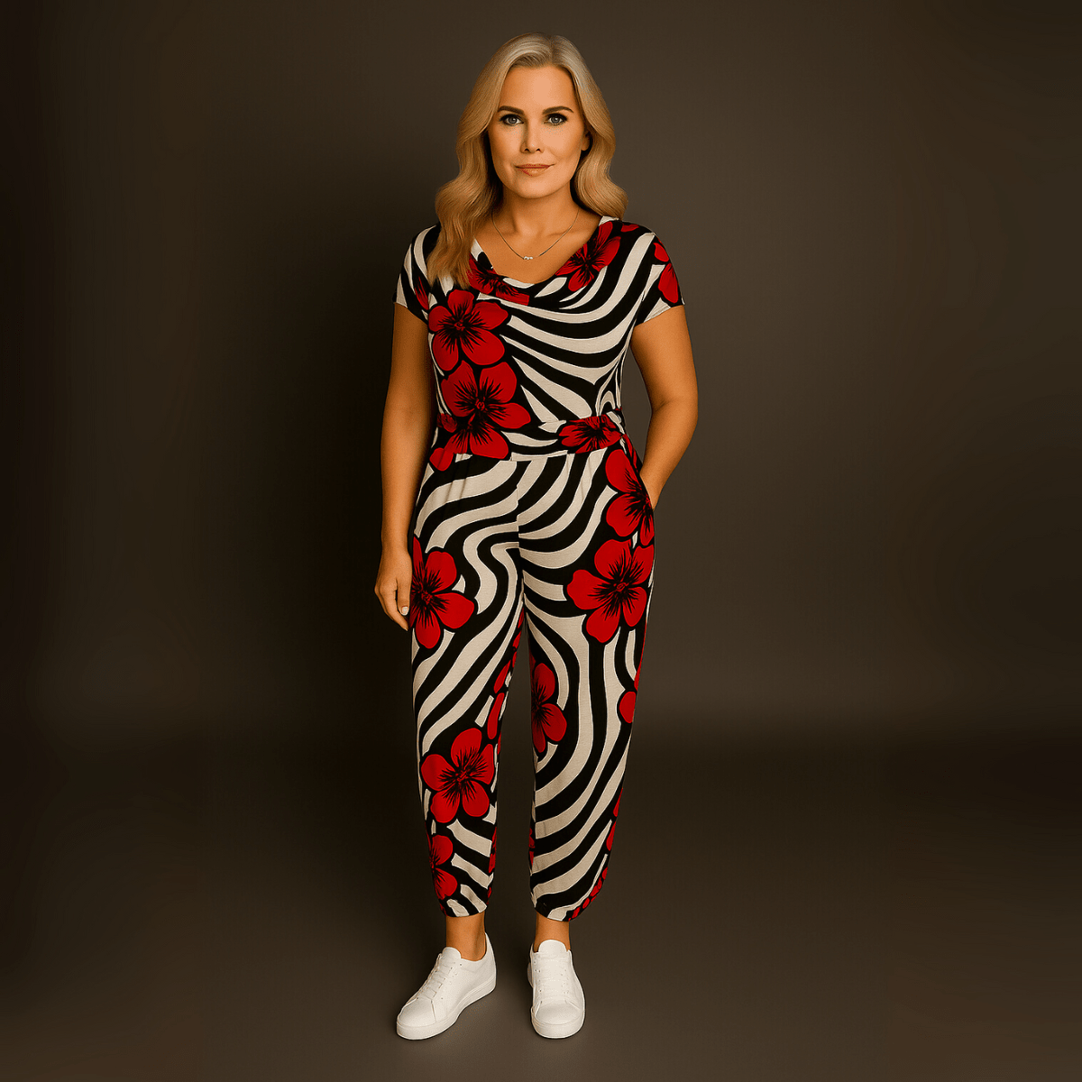 Cowl-Neck Cap-Sleeve Jumpsuit with Side Pockets - FullFab