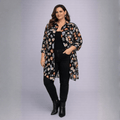 Black Blue Floral Long Shirt Blouse - FullFab