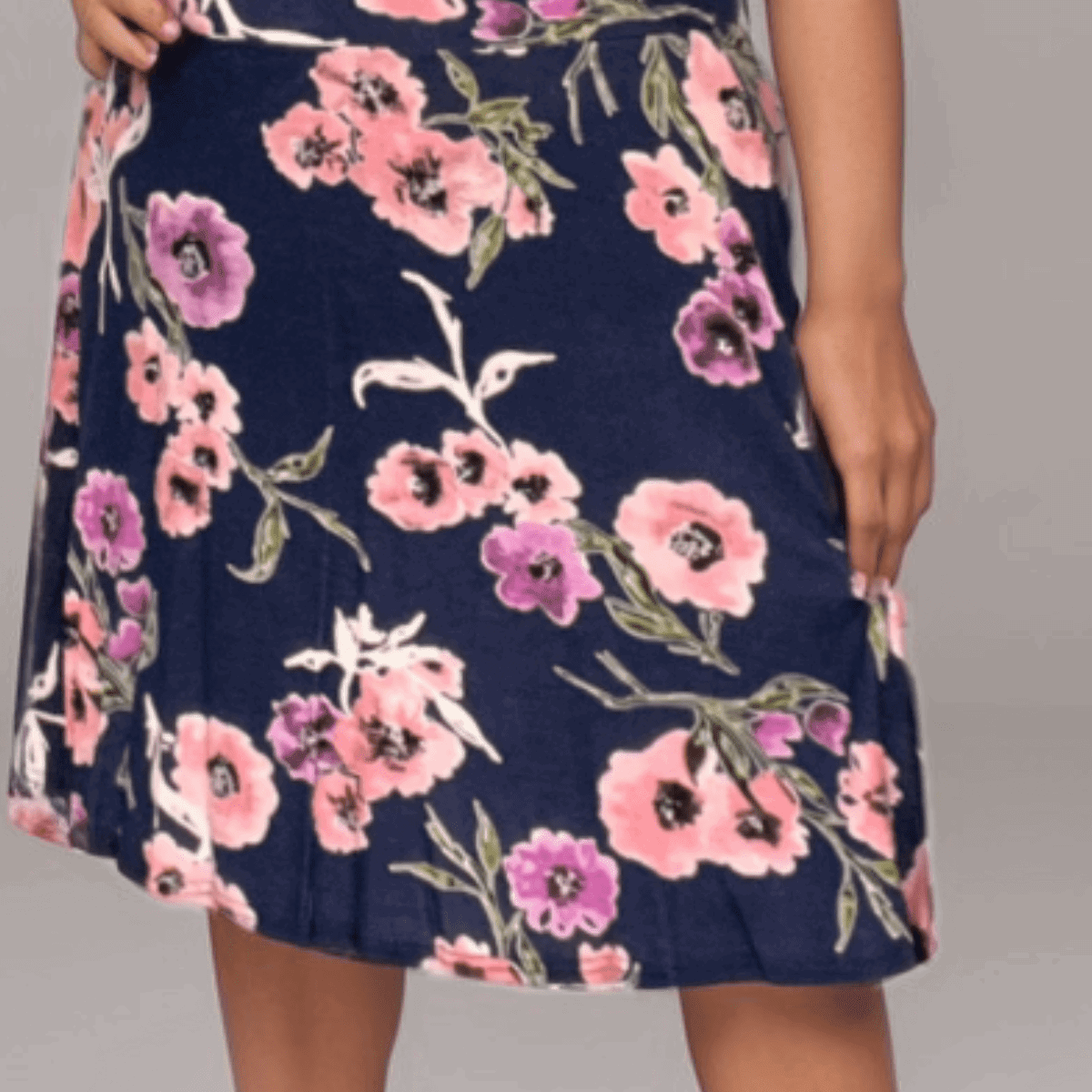 FLORAL SHORT SLEEVE MOCK WRAP SKATER DRESS - FullFab