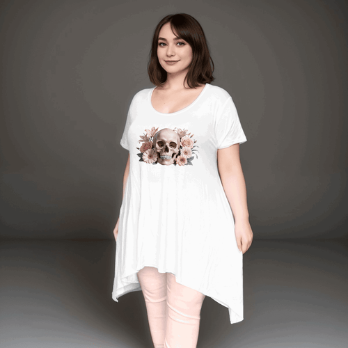 FLORAL SKULL HANKY HEM SWING TOP - FullFab