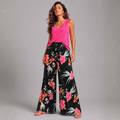 Black Multi Tropical Palazzo Trousers - FullFab