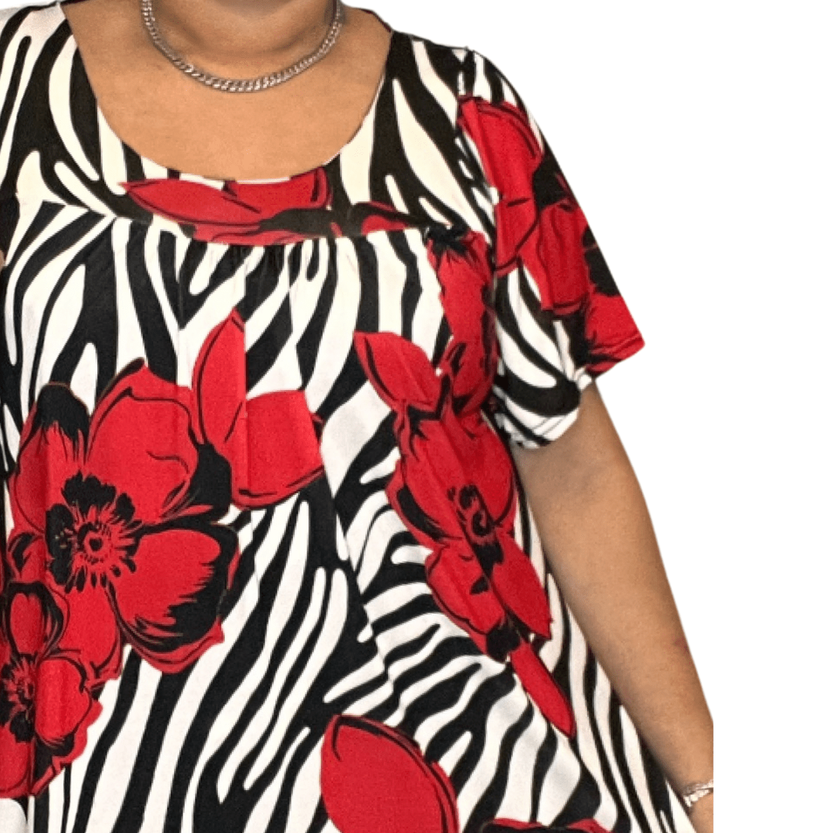 ROCKTHOSECURVES RED WHITE BLACK SWIRL SHORT SLEEVE A-LINE SMOCK TOP - FullFab