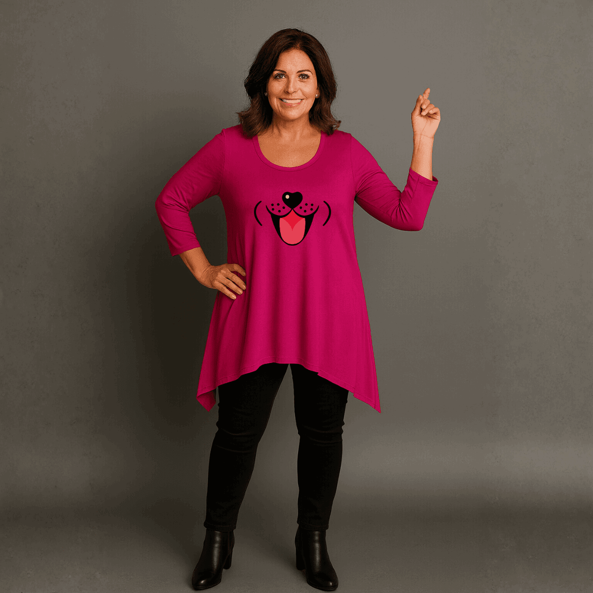 Fun Dog Face Long Length Hanky Hem Swing Top - FullFab