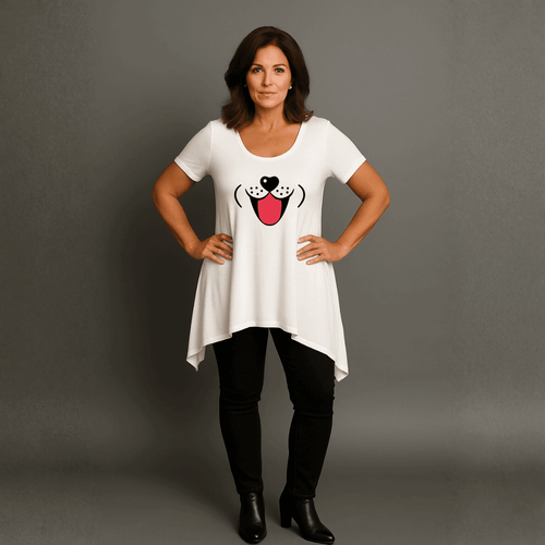 Fun Dog Face Long Length Hanky Hem Swing Top - FullFab