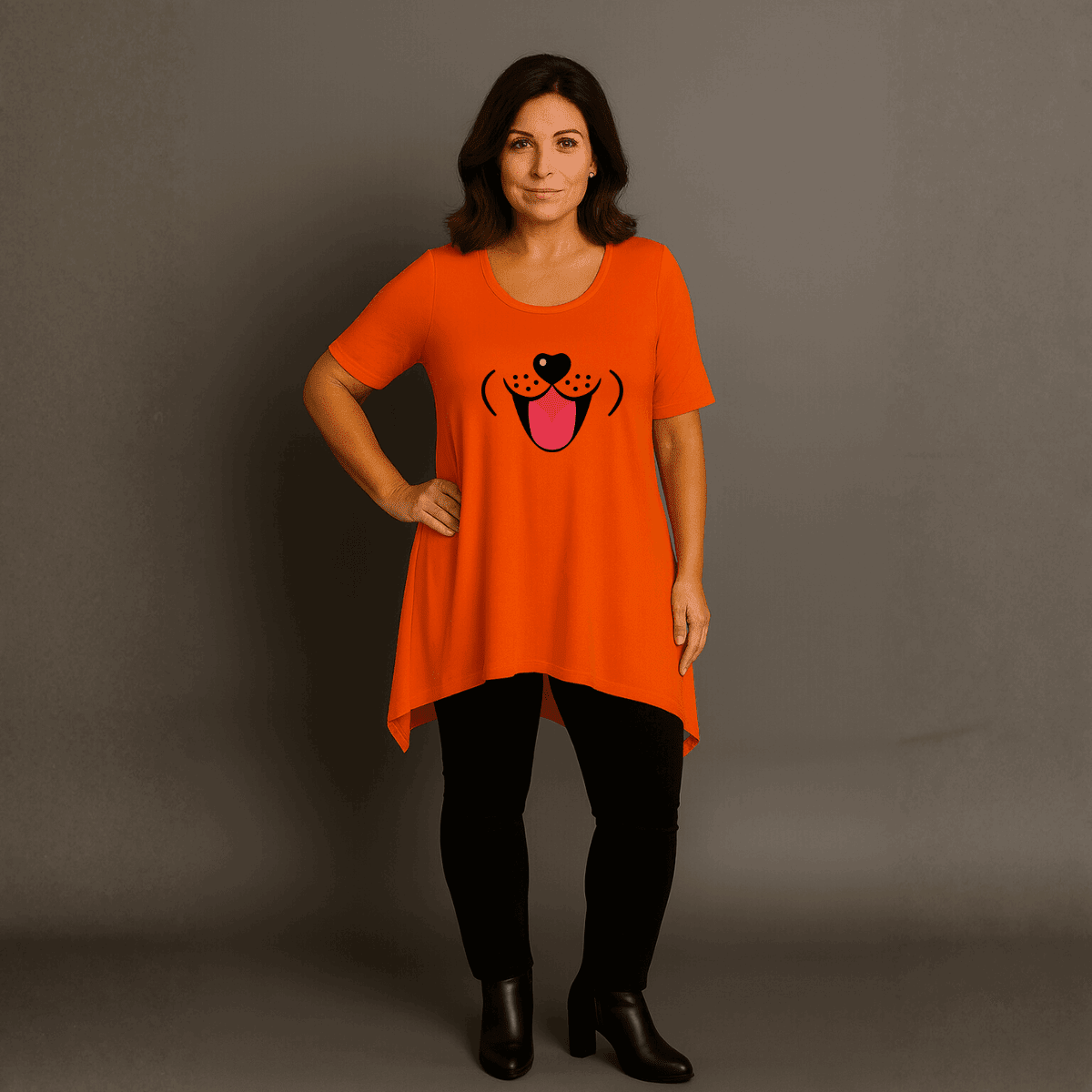 Fun Dog Face Long Length Hanky Hem Swing Top - FullFab