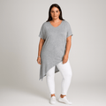 Short Sleeve Long Length Asymmetrical Hem Top - FullFab