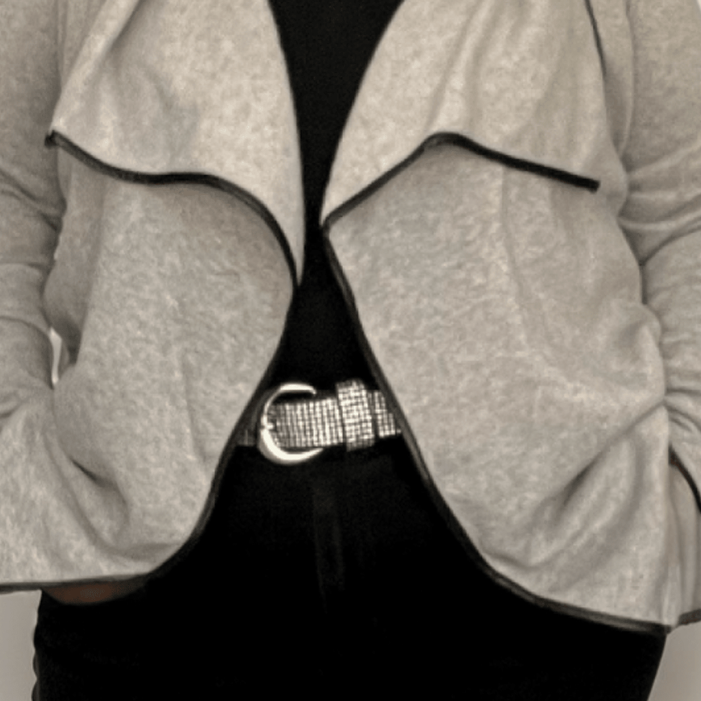 FLEECE WATERFALL OPEN FRONT JACKET WITH BLACK TRIM - FullFab