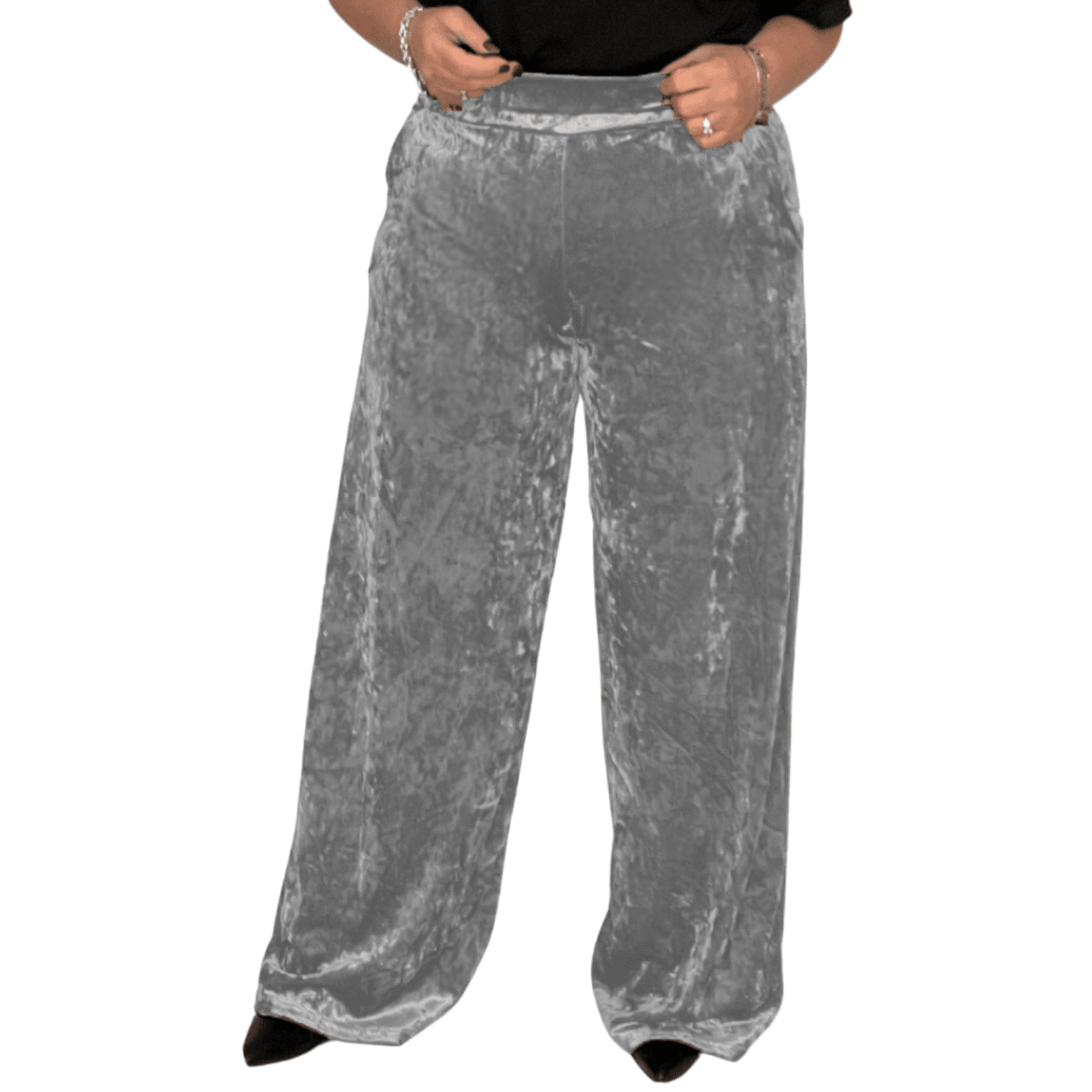 CRUSHED VELVET TROUSERS ELASTIC WAIST AND POCKETS - FullFab