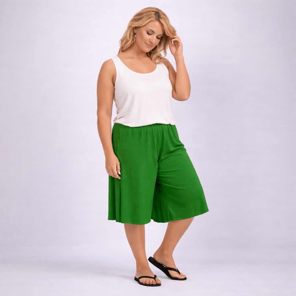 Plain Elastic High Waist Wide Leg Culottes Shorts - FullFab