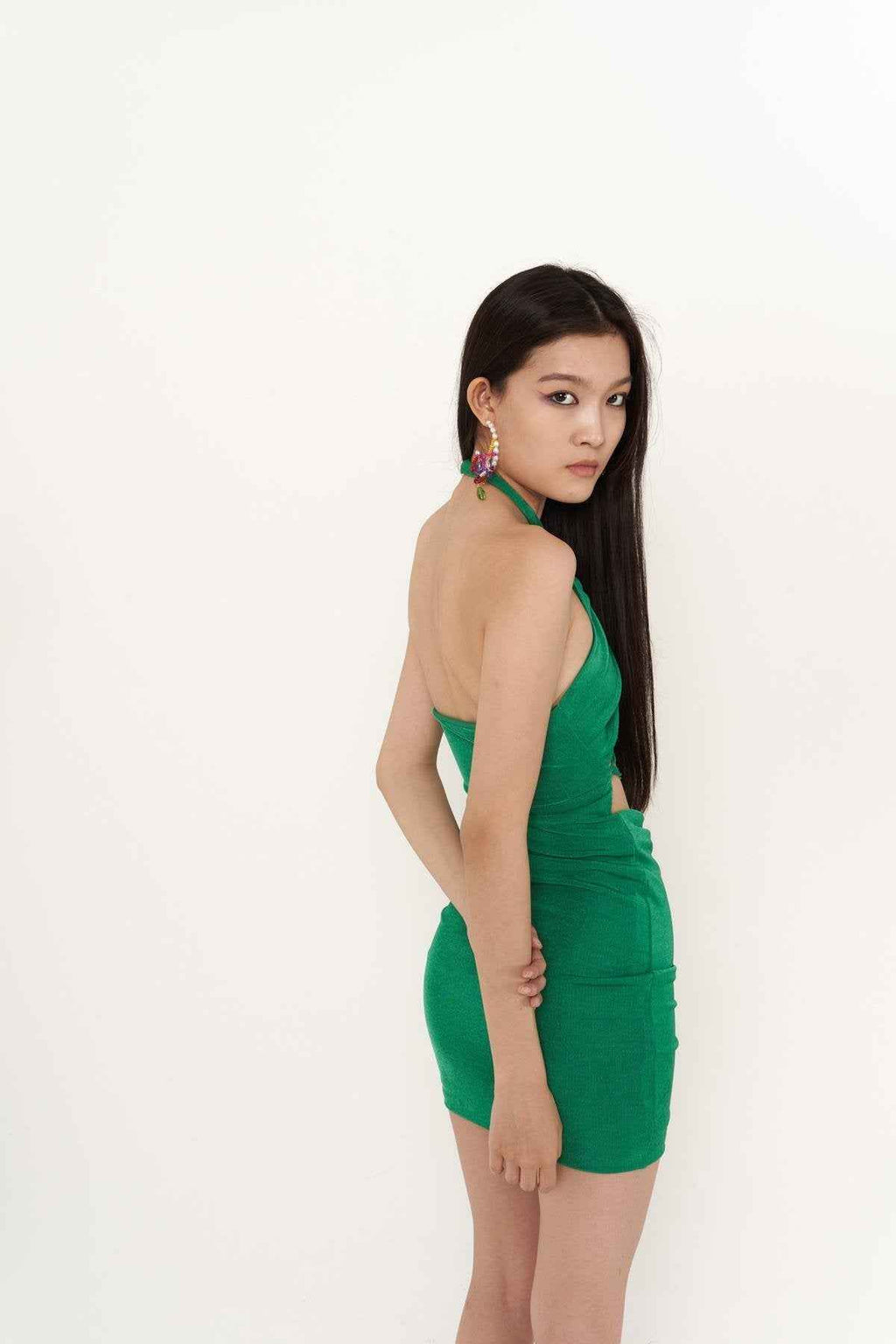 Viola Green Gathered Mini Bodycon Dress