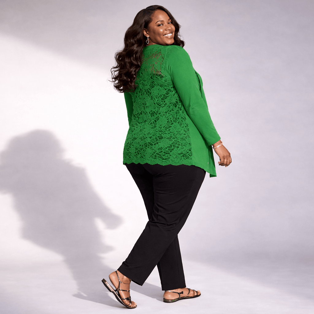 Scallop Hem Lace Back Open Front Cardigan - FullFab