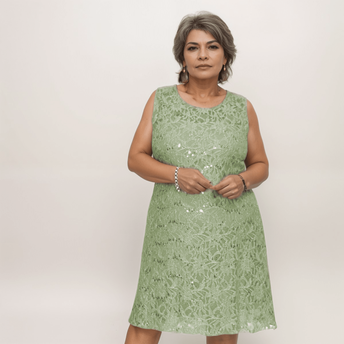 Sequin & Lace Sleeveless Shift Party / Evening Dress - FullFab