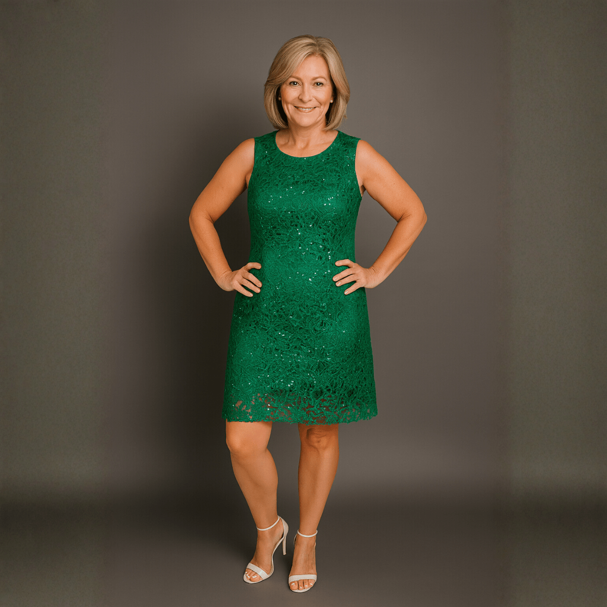 Sequin & Lace Sleeveless Shift Party / Evening Dress - FullFab
