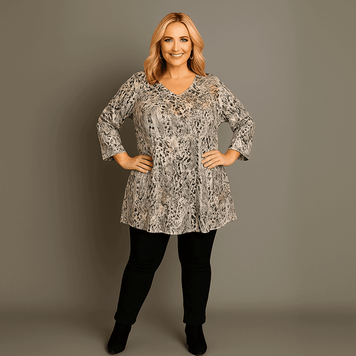 Grey Bronze 3/4 Sleeve Swing Top - FullFab