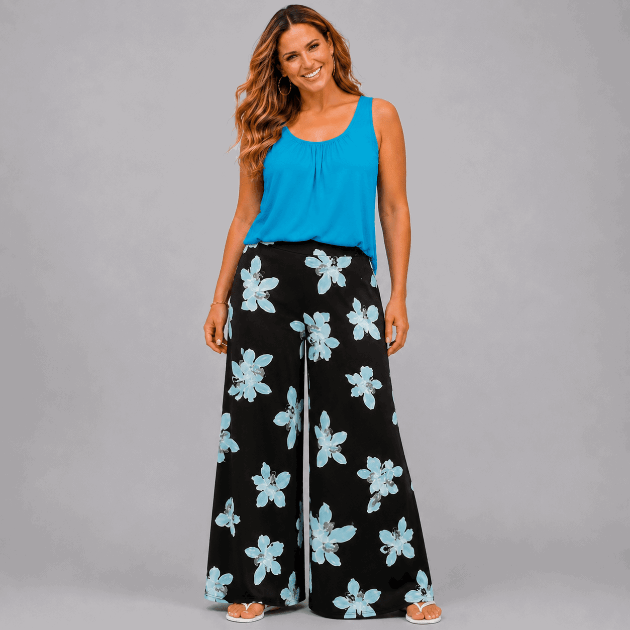 Lily Print Wide Leg Elastic Waist Palazzo Trousers - FullFab