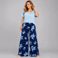 Lily Print Wide Leg Elastic Waist Palazzo Trousers - FullFab
