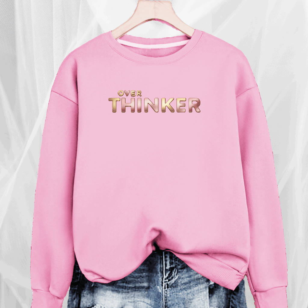 Long Cotton Sweatshirt with “Over Thinker” Logo - FullFab