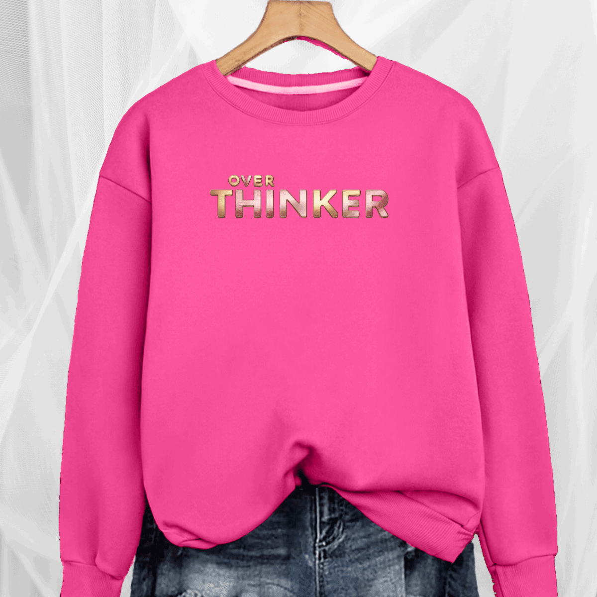 Long Cotton Sweatshirt with “Over Thinker” Logo - FullFab