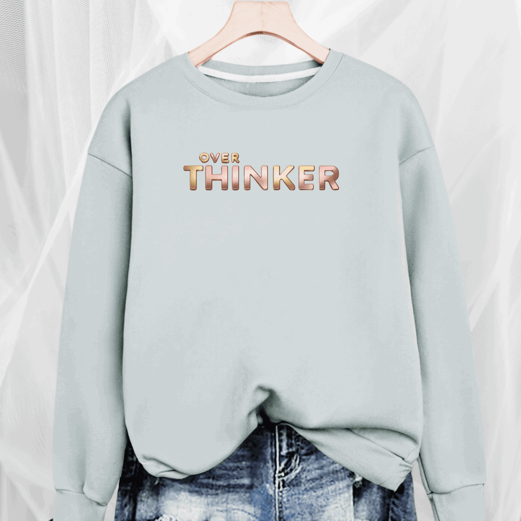 Long Cotton Sweatshirt with “Over Thinker” Logo - FullFab