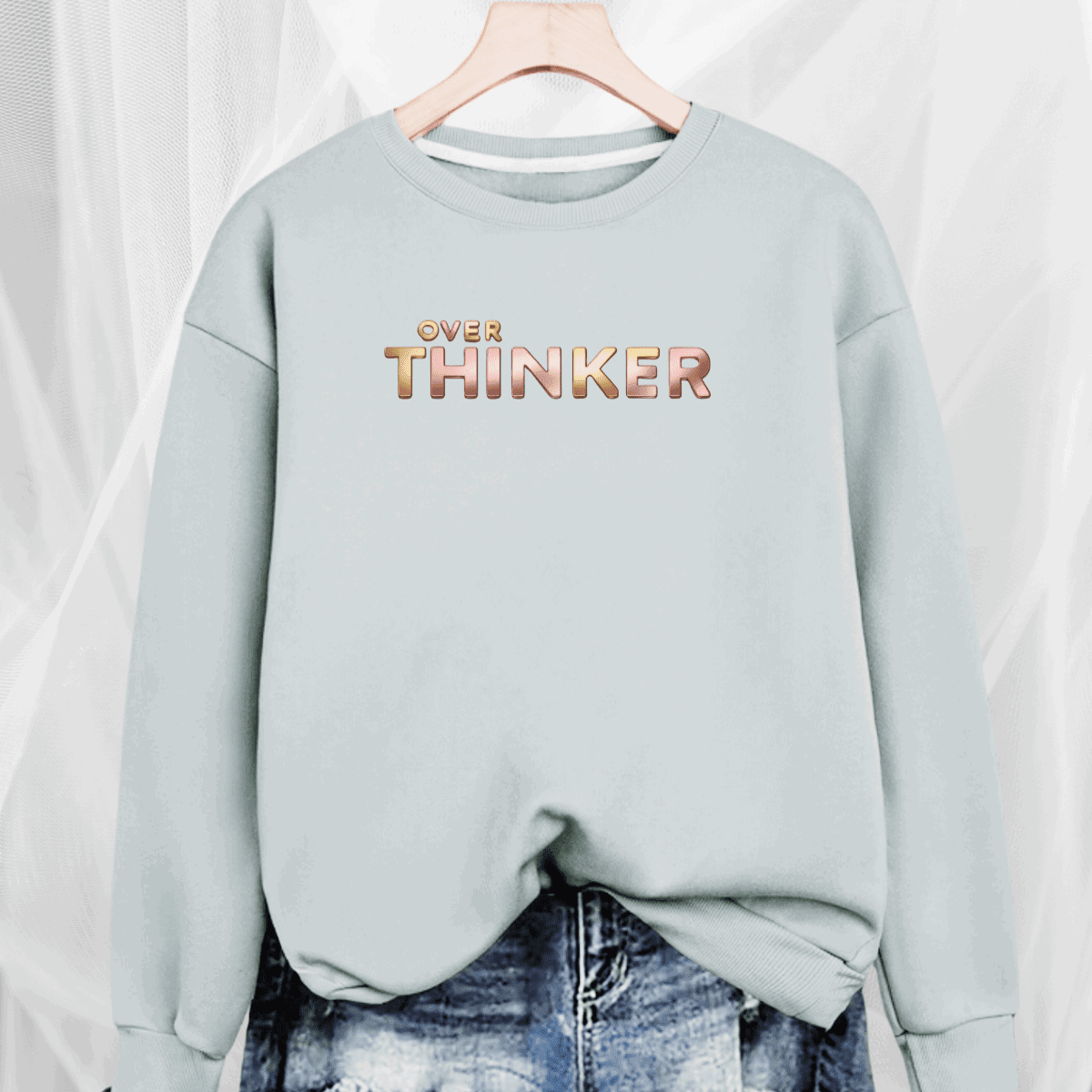 Long Cotton Sweatshirt with “Over Thinker” Logo - FullFab