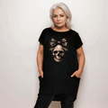 Long Skull with Bow T-Shirt with Side Pockets - FullFab
