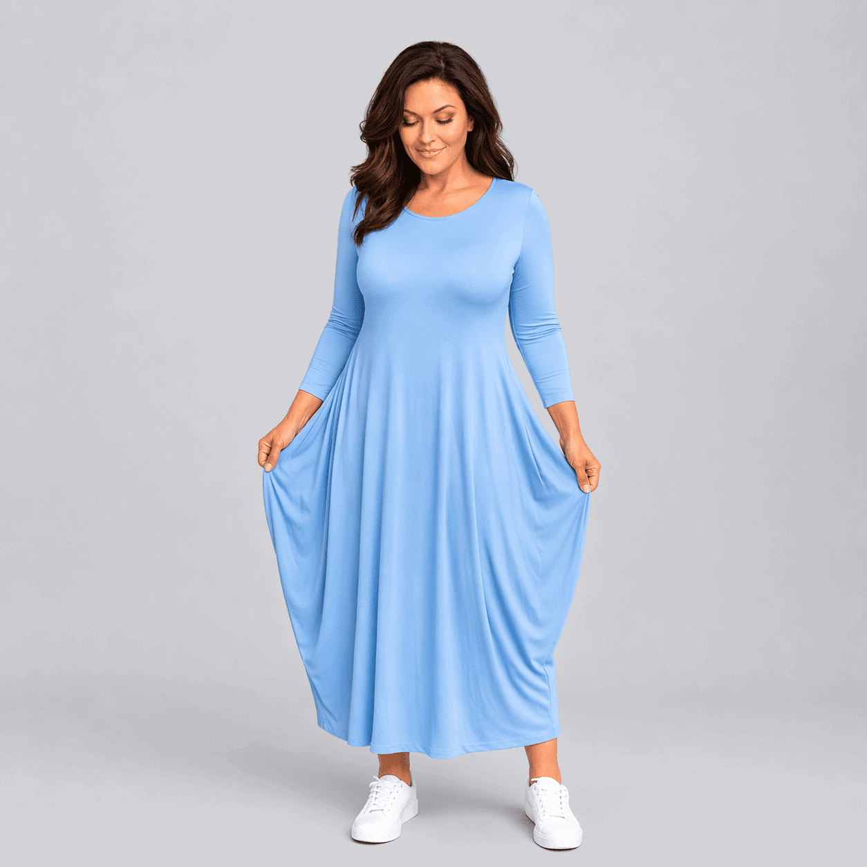 Long Sleeve Calf Length Dress - FullFab
