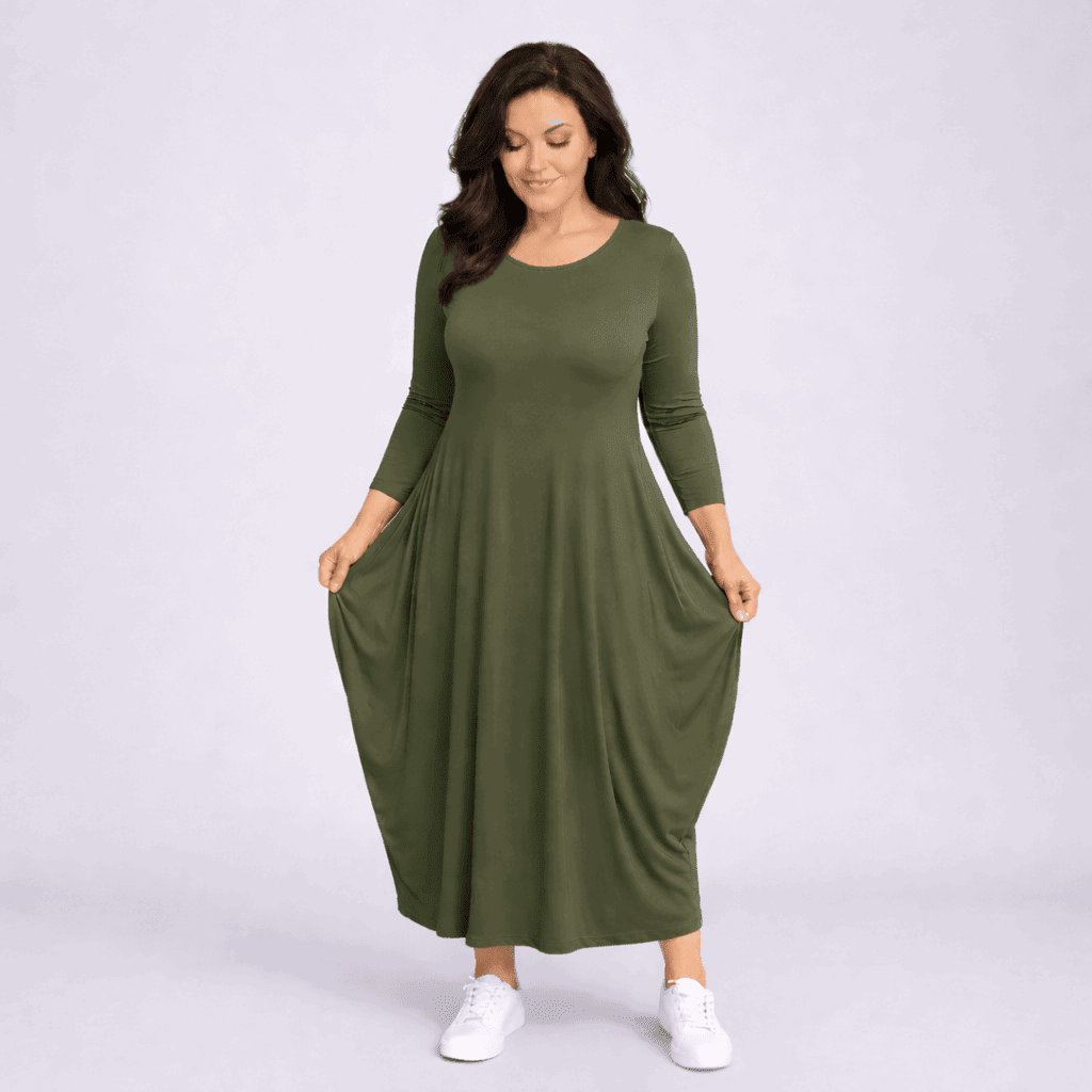 Long Sleeve Calf Length Dress - FullFab