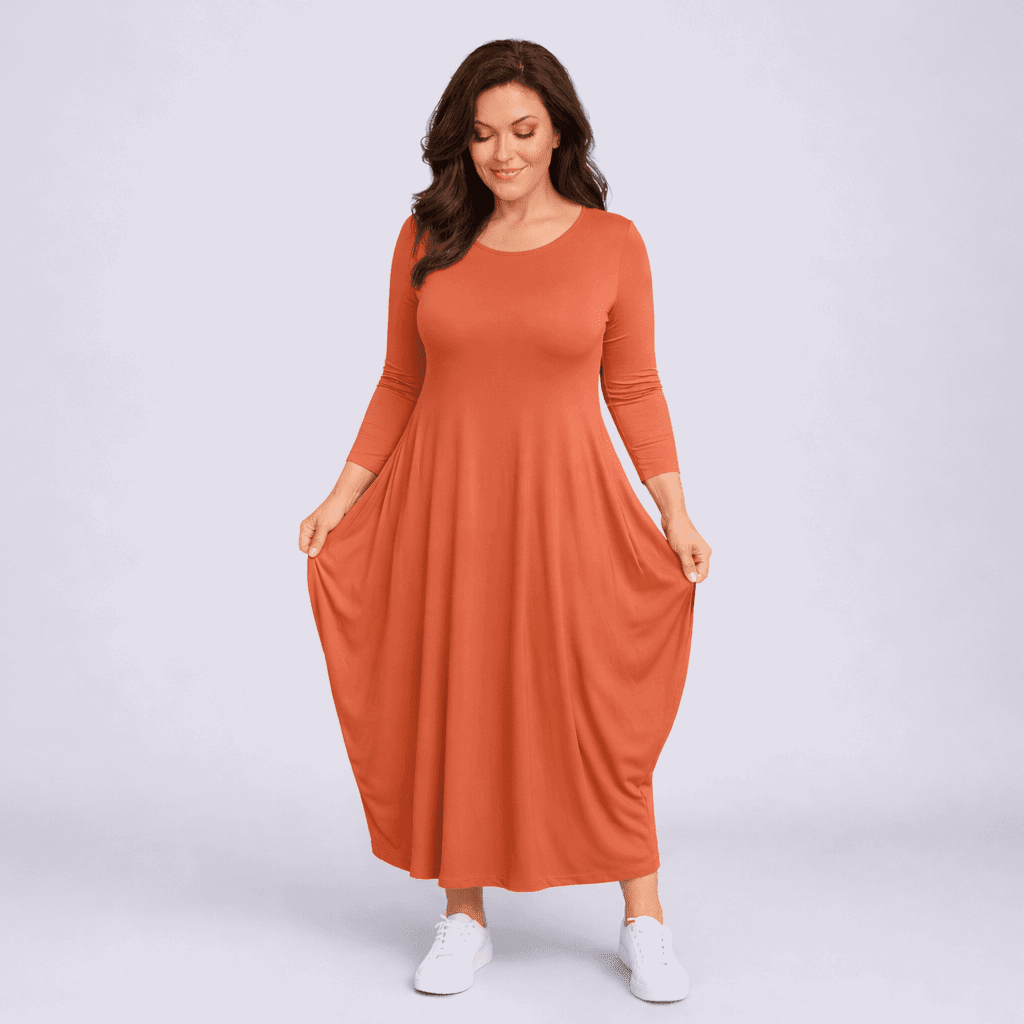 Long Sleeve Calf Length Dress - FullFab