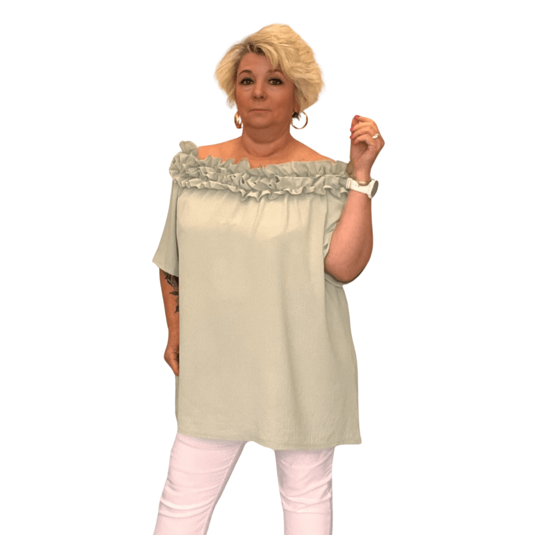 Ruffled Neckline Off Shoulder Blouse - FullFab