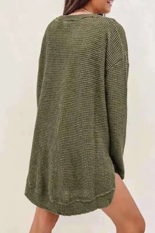Moss Green Textured Knit Top | Plus Size Long Sleeve - FullFab