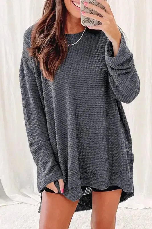 Moss Green Textured Knit Top | Plus Size Long Sleeve - FullFab
