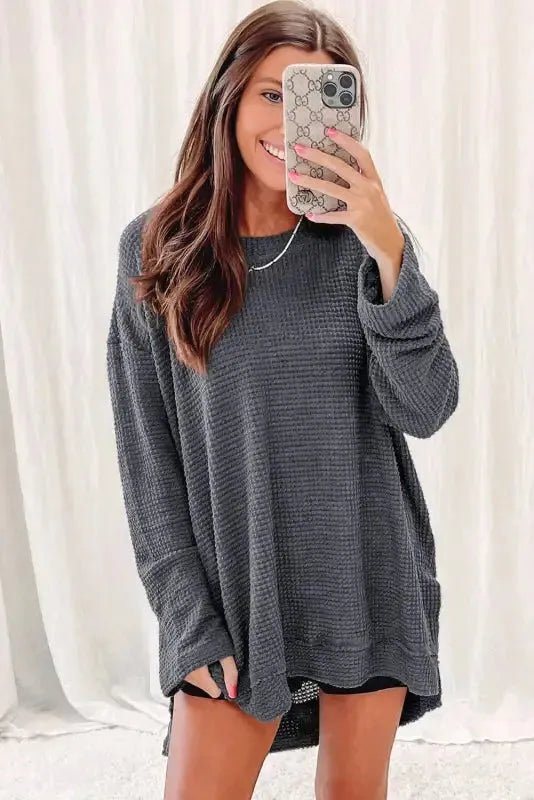 Moss Green Textured Knit Top | Plus Size Long Sleeve - FullFab