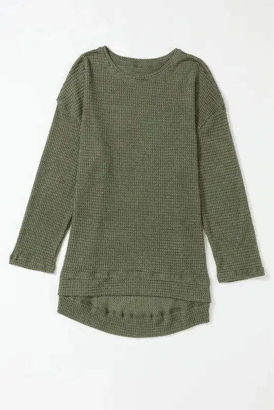 Moss Green Textured Knit Top | Plus Size Long Sleeve - FullFab