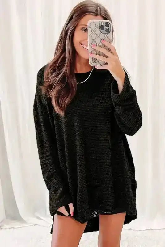 Moss Green Textured Knit Top | Plus Size Long Sleeve - FullFab