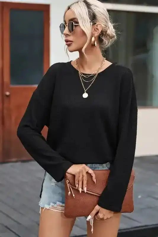 Moss Green Textured Knit Top | Plus Size Long Sleeve - FullFab