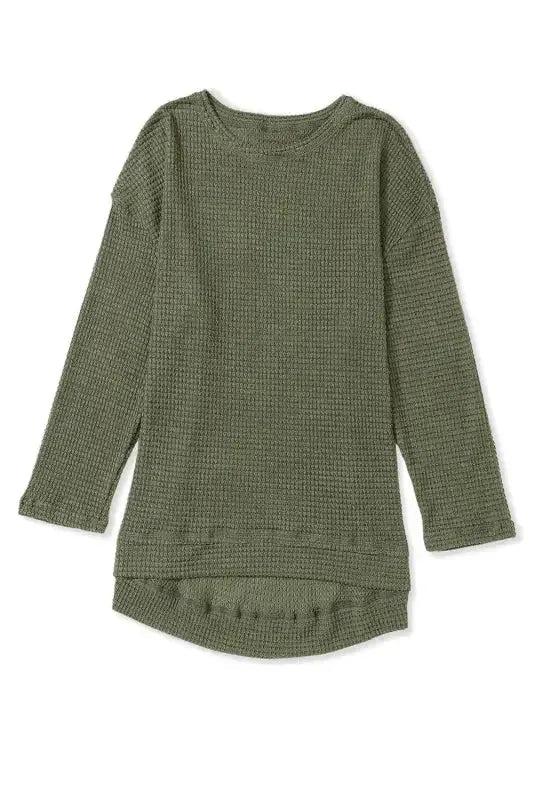Moss Green Textured Knit Top | Plus Size Long Sleeve - FullFab