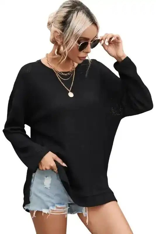 Moss Green Textured Knit Top | Plus Size Long Sleeve - FullFab